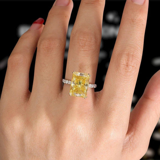14k White Gold 8.0ct Radiant Cut Moissanite Wedding Ring-Black Diamonds New York