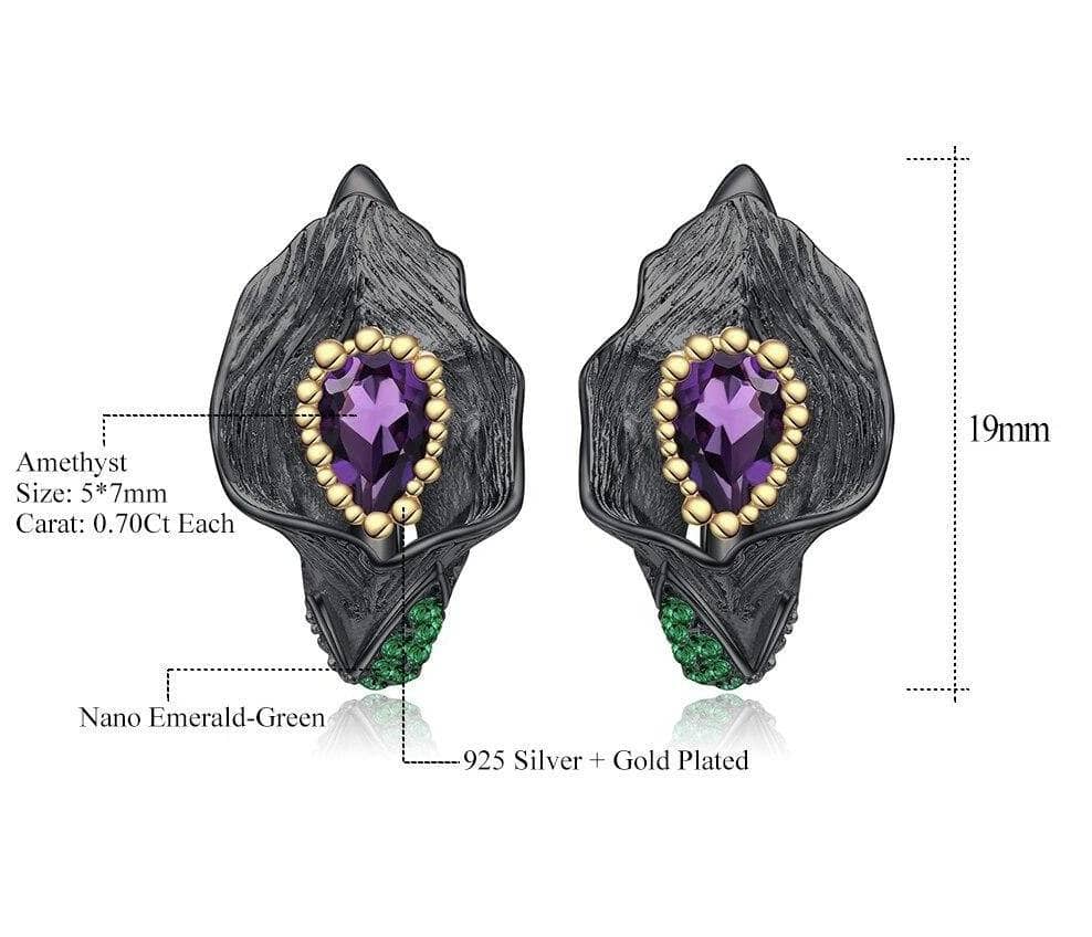 1.68ct Natural Amethyst Calla Lily Leaf Earrings-Black Diamonds New York