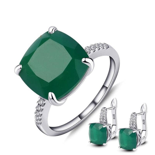 17.00ct Natural Green Agate Gemstone Jewelry Set-Black Diamonds New York