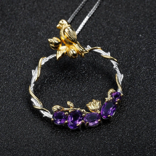 1.81Ct Natural Amethyst Gemstone Handmade Pendant Necklace-Black Diamonds New York