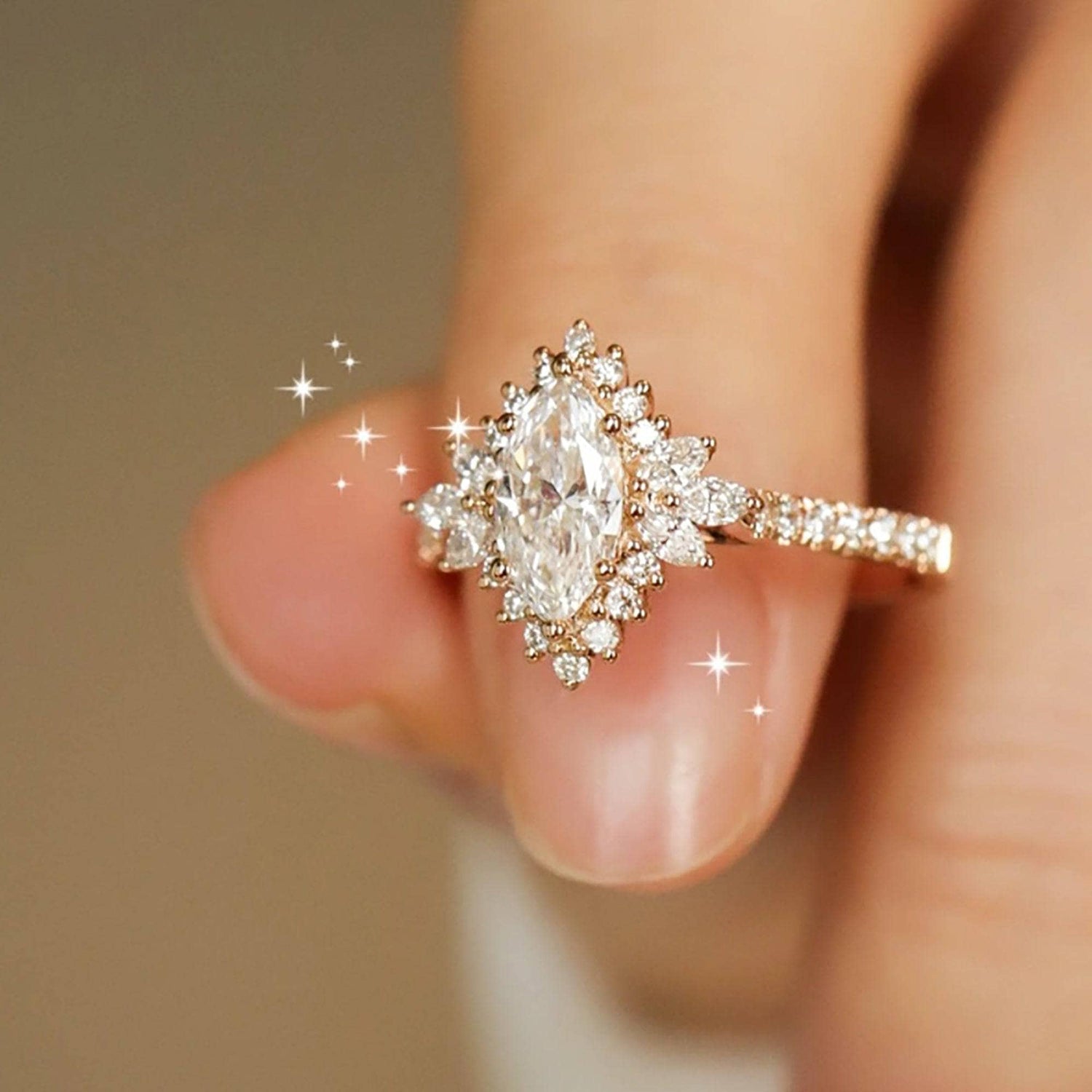 18k Marquise Cut Moissanite Halo Engagement Ring-Black Diamonds New York