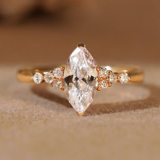 18k Marquise Cut Moissanite Simple Design Engagement Ring-Black Diamonds New York