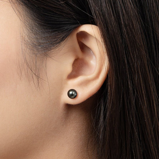 18K Solid Gold Tahitian Black Pearl Earrings-Black Diamonds New York