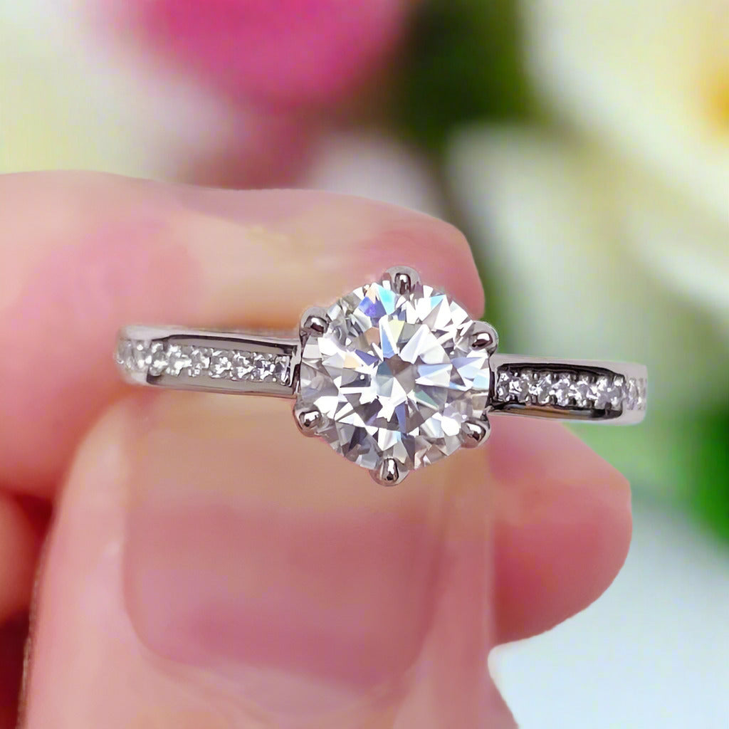 1ct VVS Round Cut Diamond Prong Engagement Ring – Black Diamonds