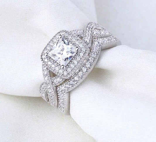 2 Pcs Princess Cut EVN Stone Engagement Ring-Black Diamonds New York
