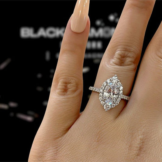 2.0ct Oval Cut Sona Simulated Diamond Engagement Ring-Black Diamonds New York