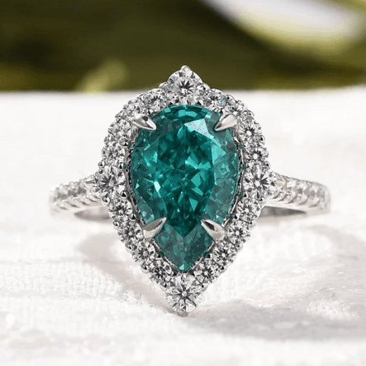 2.2 Carat Blue Green Diamond Halo Pear Cut Engagement Ring-Black Diamonds New York