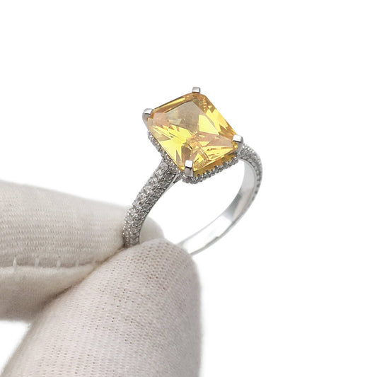 2.5ct Emerald Cut Yellow Moissanite Engagement Ring-Black Diamonds New York