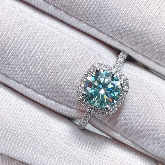 2ct Round Cut Blue-green Diamond Halo Engagement Ring-Black Diamonds New York