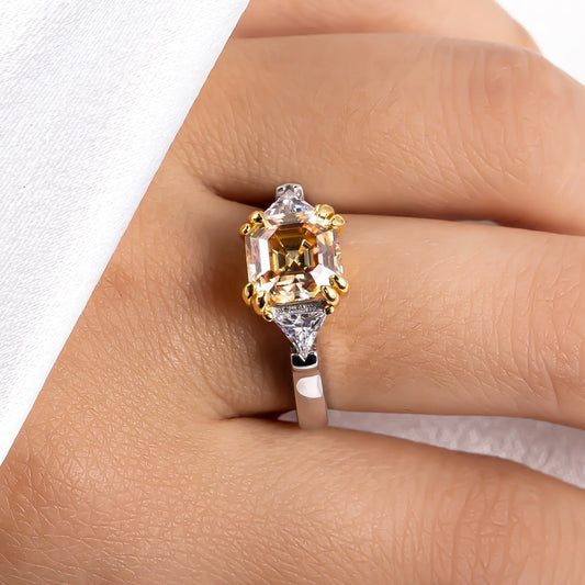 3 ct Asscher Cut Yellow Moissanite Diamond Engagement Ring-Black Diamonds New York