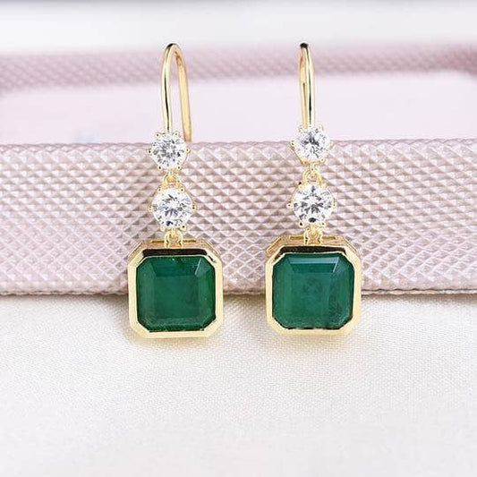 3.0 Carat Emerald Green Asscher Cut Earrings-Black Diamonds New York