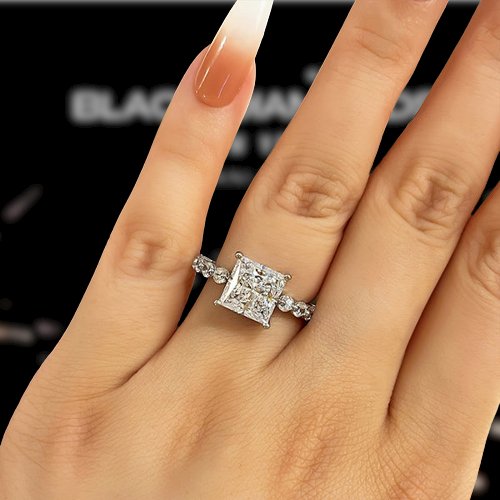 3.0ct Classic Princess Cut Sona Simulated Diamond Engagement Ring-Black Diamonds New York
