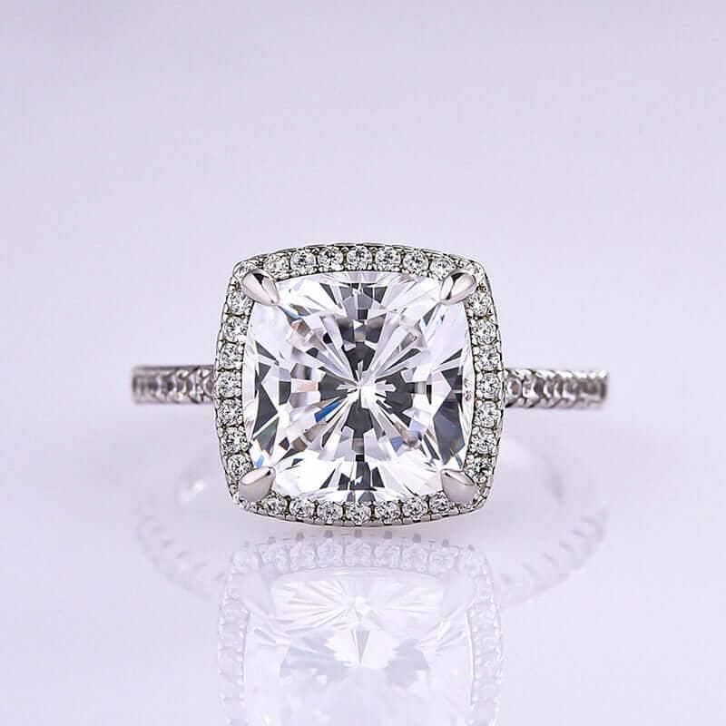 3.2ct Cushion Cut Halo Sona Simulated Diamond Engagement Ring-Black Diamonds New York