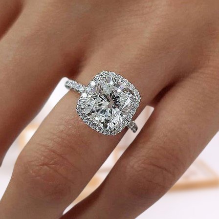 3.2ct Cushion Cut Halo Sona Simulated Diamond Engagement Ring-Black Diamonds New York