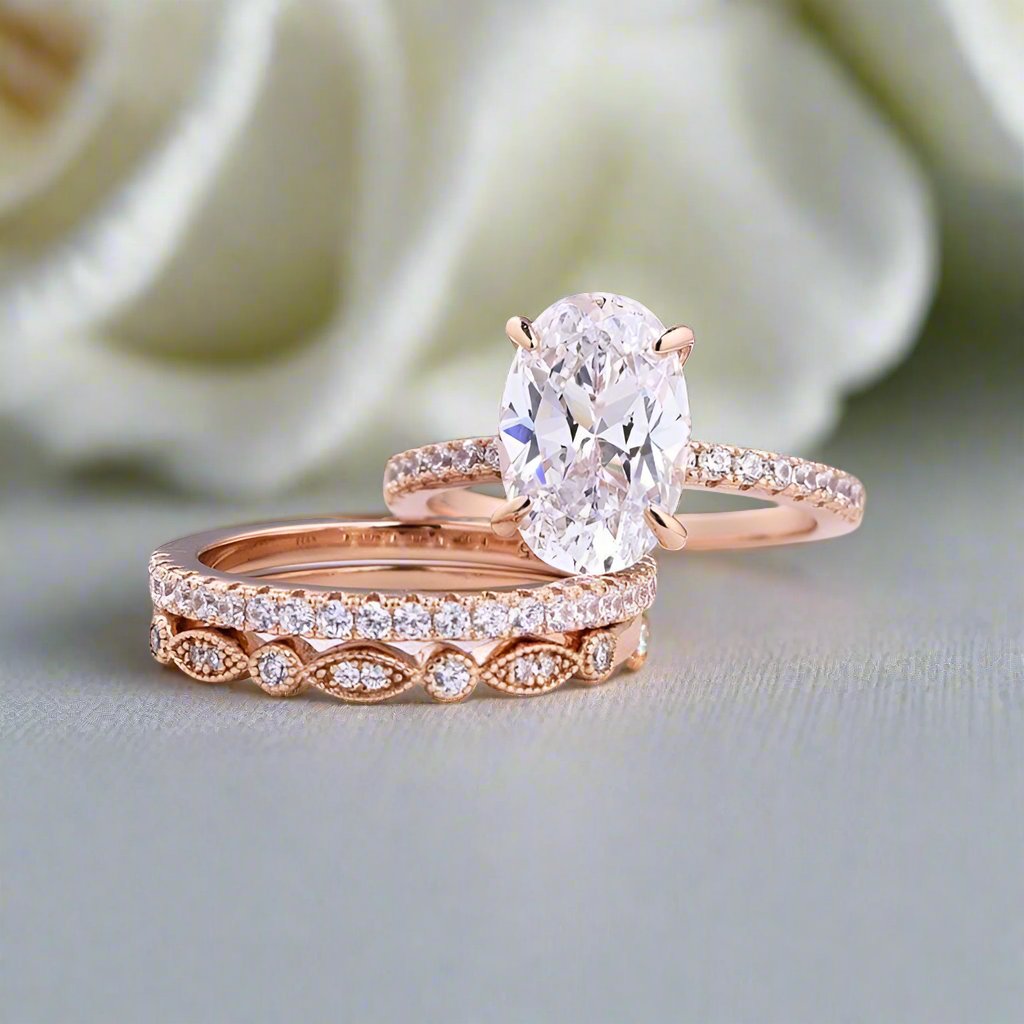 Rose gold band diamond engagement ring Clearance