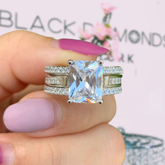 3.5 ct Radiant Cut EVN Stone Wedding Ring Set-Black Diamonds New York