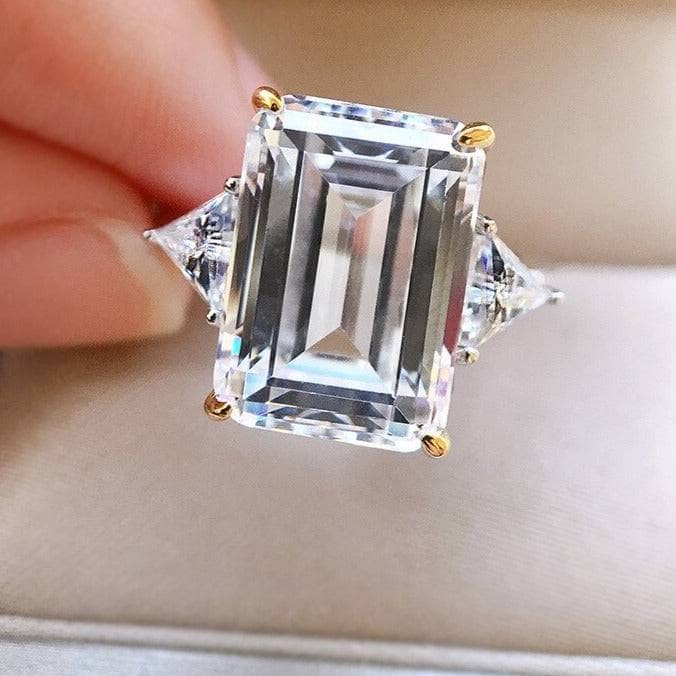4.0ct Emerald Cut Simulated Diamond Three-Stone Engagement Ring-Black Diamonds New York