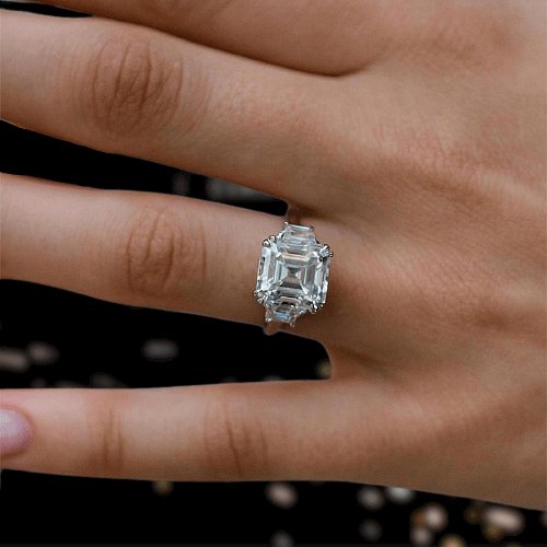 4.5ct Asscher Cut Three Stone Engagement Ring-Black Diamonds New York