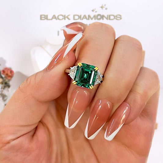 4.5ct Simulated Paraiba Tourmaline Asscher Cut Three Stone Engagement Ring-Black Diamonds New York