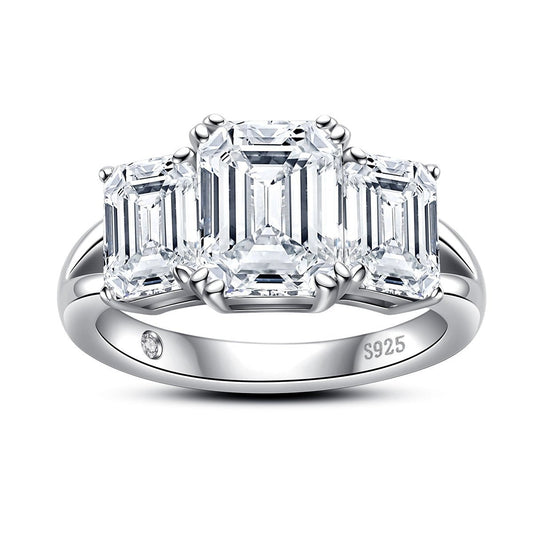 5ct Emerald Cut Moissanite Three Stone Engagement Ring-Black Diamonds New York