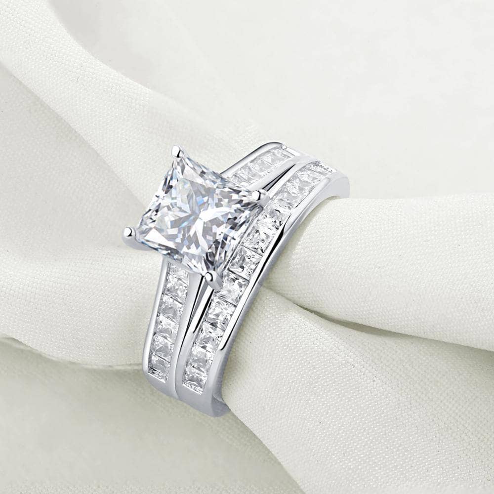 7mm Princess Cut Created Diamond Ring Set-Black Diamonds New York