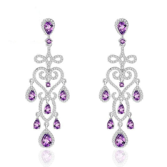 8.32Ct Natural Amethyst Leaves & Branches Drop Earrings-Black Diamonds New York