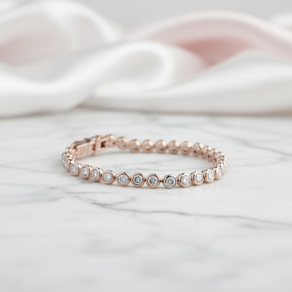 Classic 14k Rose Gold Ctw Bezel Set Diamond Tennis Bracelet