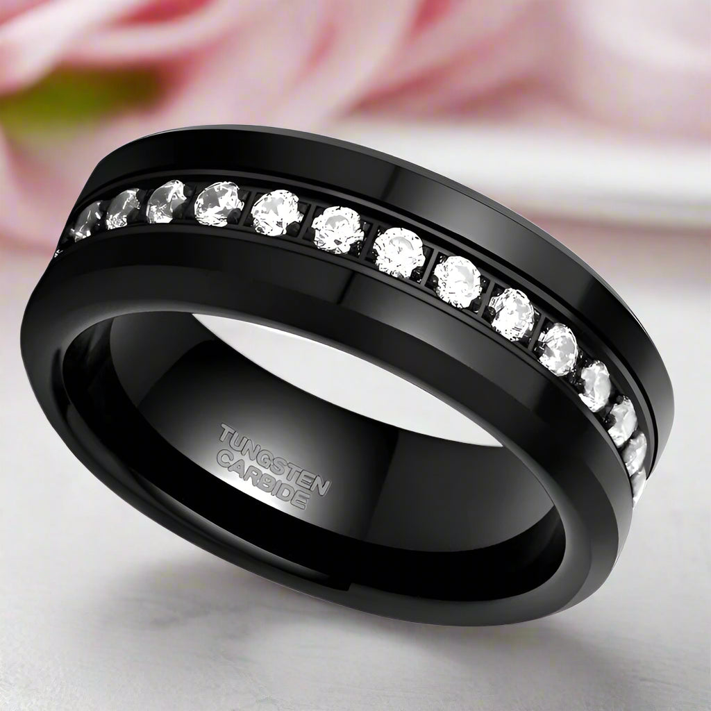 Full Eternity Diamond 8mm Black Tungsten Wedding Band-Black Diamonds New York