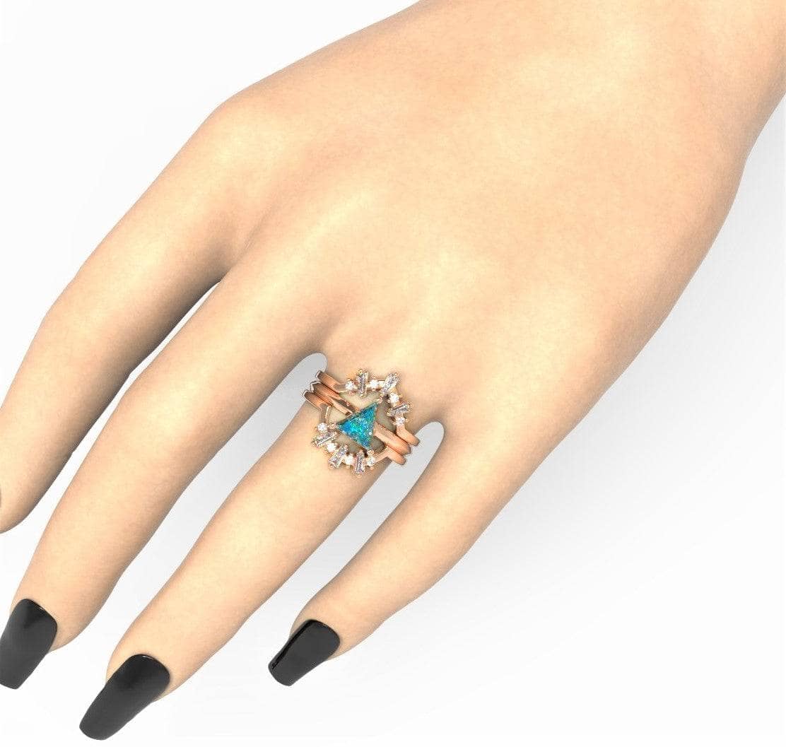 Alchemist 3 Piece Ring Set (Women)- 14k Rose Gold Video Game Inspired Rings - Black Diamonds New York