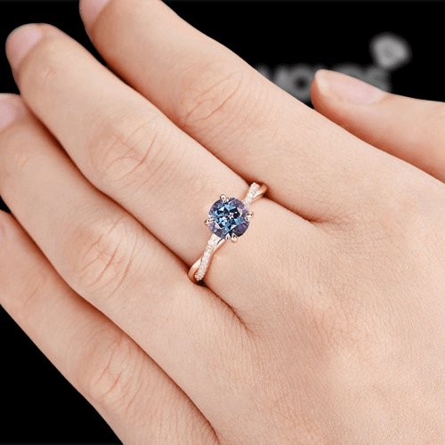 Alexandrite Stone Twist Round Cut Engagement Ring-Black Diamonds New York