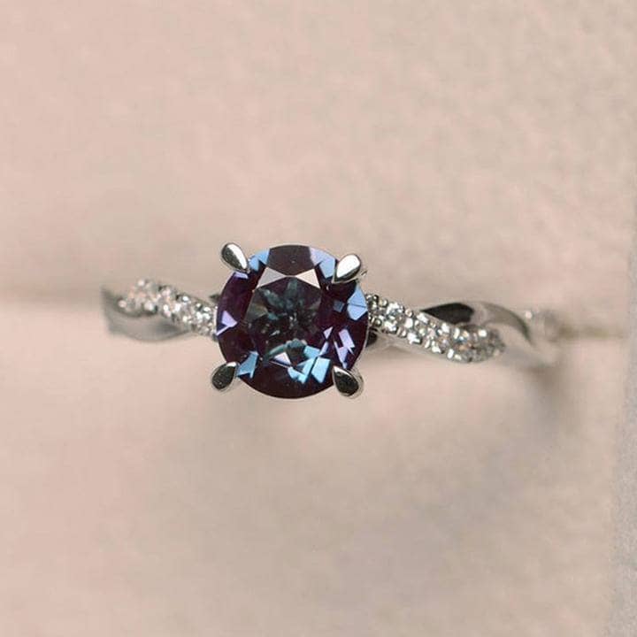 Alexandrite Stone Twist Round Cut Engagement Ring-Black Diamonds New York