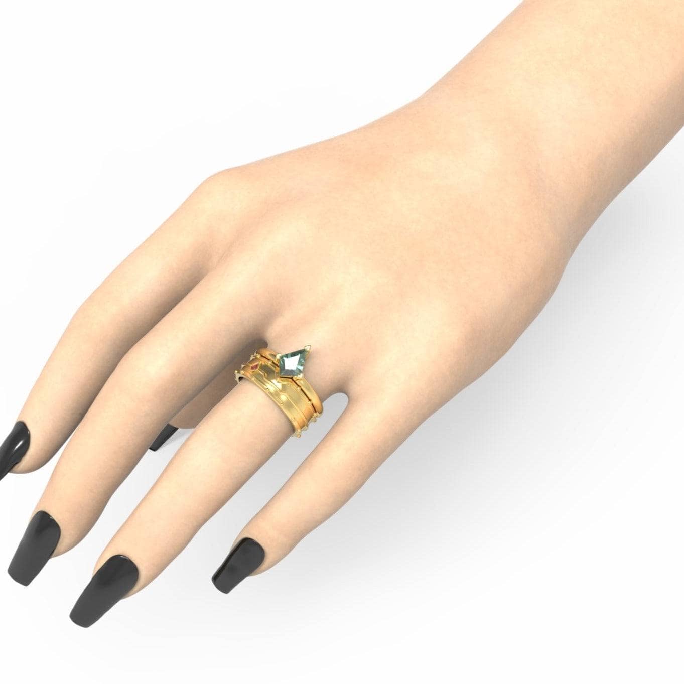 Assasin's Promise Ring Set (Women)- 14k Yellow Gold Video Game Inspired Rings-Black Diamonds New York