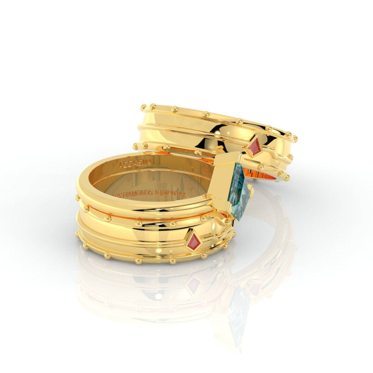 Assasin's Promise Ring Set (Women)- 14k Yellow Gold Video Game Inspired Rings-Black Diamonds New York