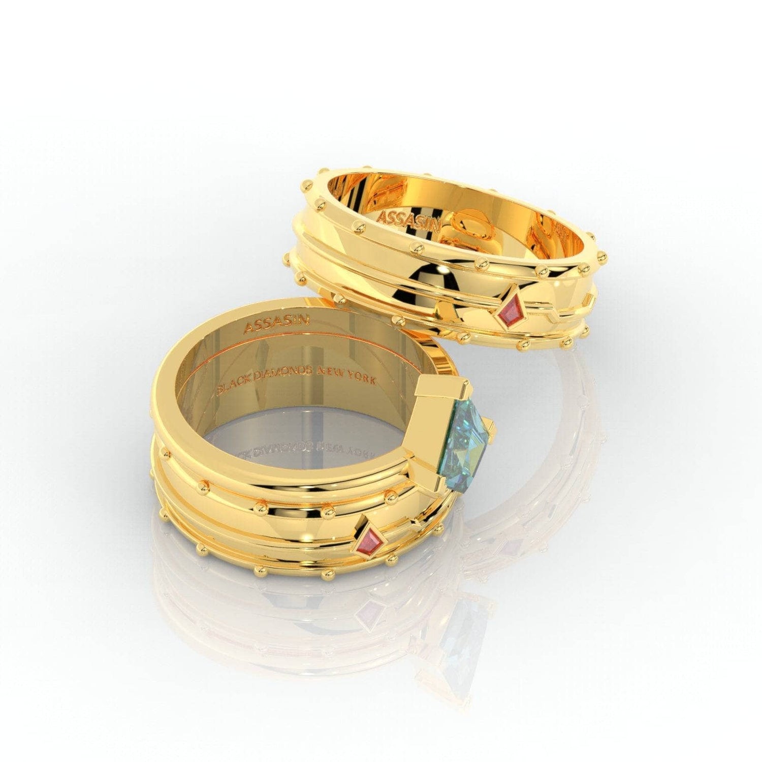 Assasin's Promise Ring (Unisex)- 14k Yellow Gold Video Game Inspired Rings-Black Diamonds New York