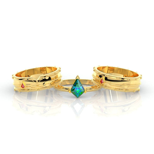 Assasin's Promise Ring (Unisex)- 14k Yellow Gold Video Game Inspired Rings-Black Diamonds New York
