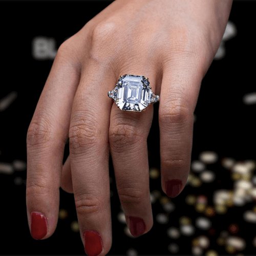 Asscher Cut and Trillion Cut Three Stone Engagement Ring-Black Diamonds New York