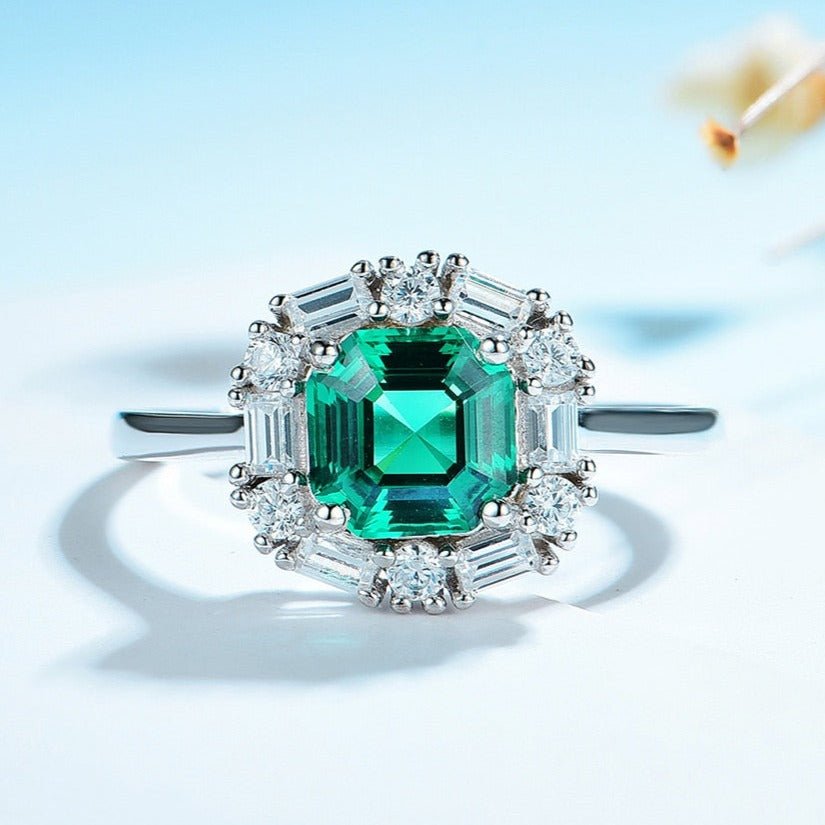 Asscher Cut Emerald Green Diamond Engagement Ring-Black Diamonds New York