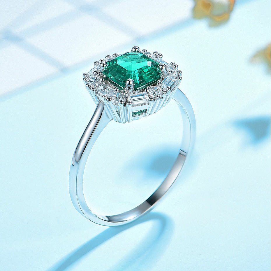 Asscher Cut Emerald Green Diamond Engagement Ring-Black Diamonds New York