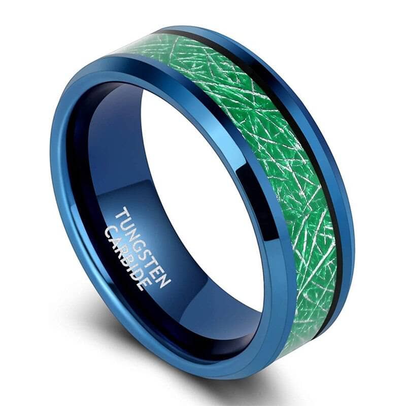 Beveled Blue & Green Men's Tungsten Wedding Band-Black Diamonds New York