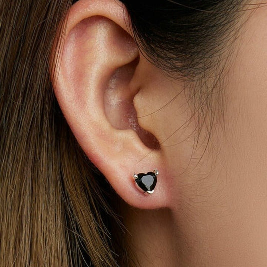 Black Devil Heart Stud Earrings-Black Diamonds New York