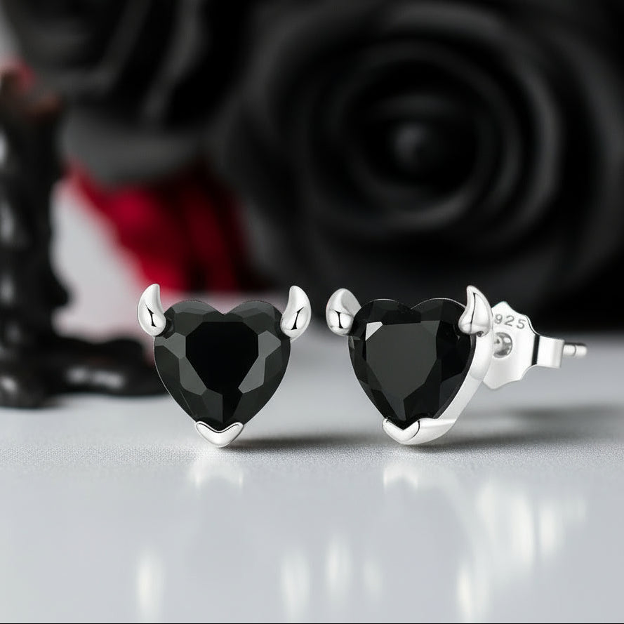 Black Devil Heart Stud Earrings-Black Diamonds New York
