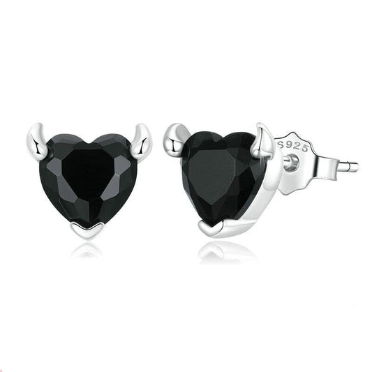 Black Devil Heart Stud Earrings-Black Diamonds New York
