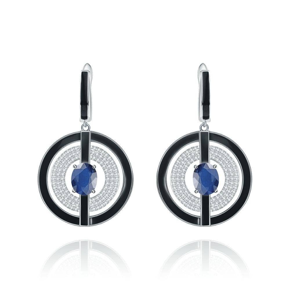 Blue Natural Agate Gemstone Drop Earrings-Black Diamonds New York