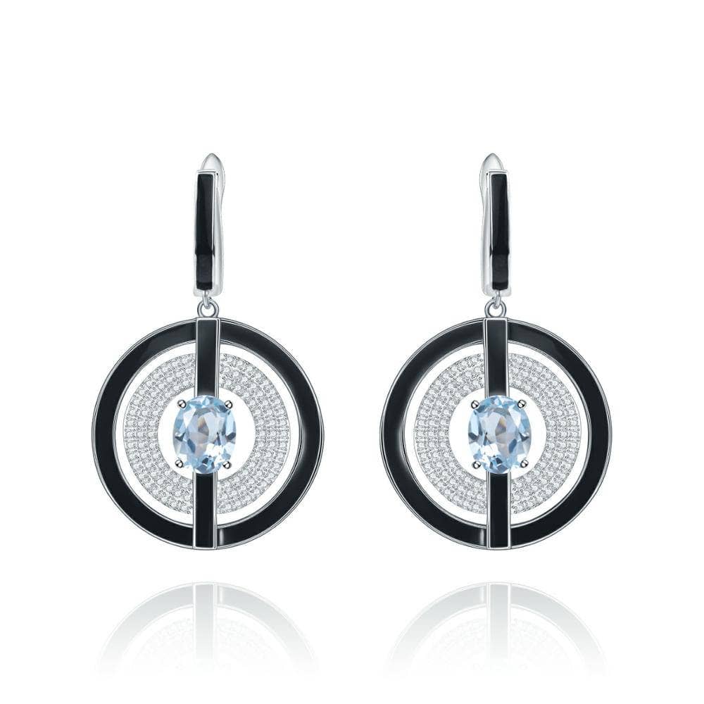 Blue Natural Agate Gemstone Drop Earrings-Black Diamonds New York