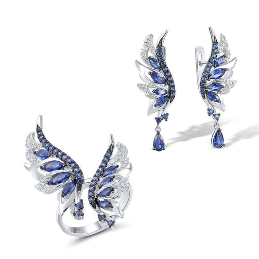 Blue & White EVN Stone Angel Wings Jewelry Set-Black Diamonds New York