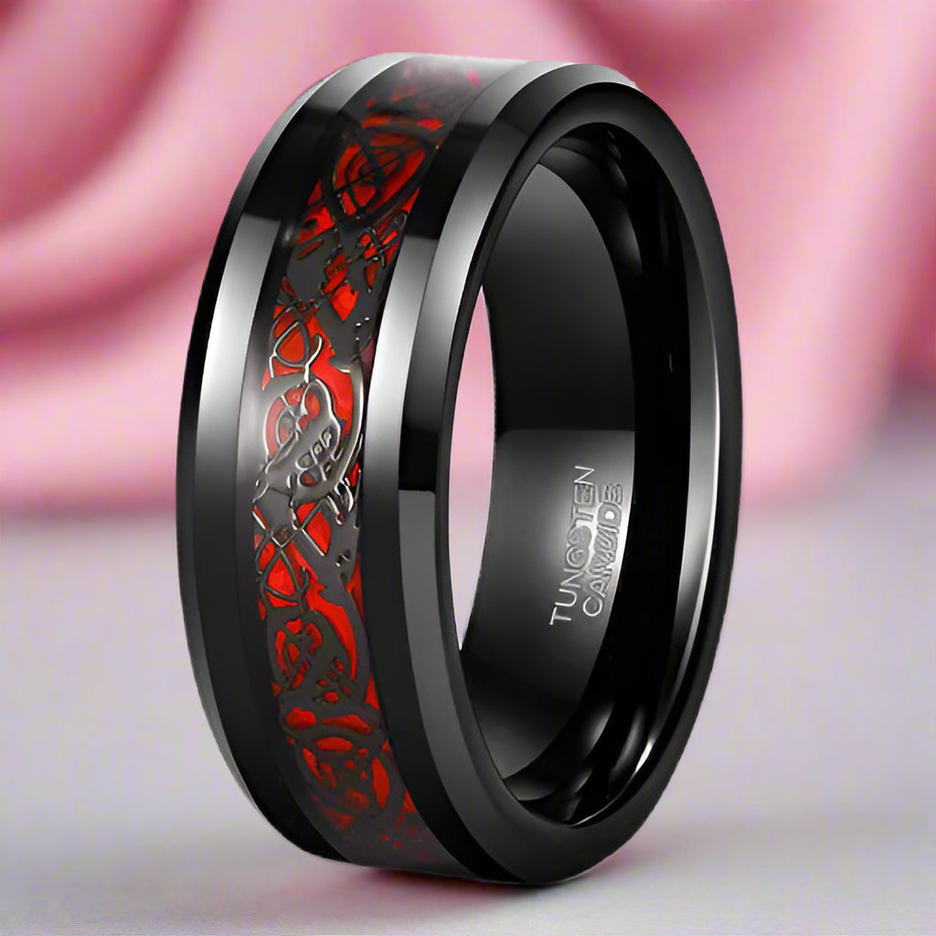 Celtic Dragon Men's 8mm Tungsten Wedding Band-Black Diamonds New York