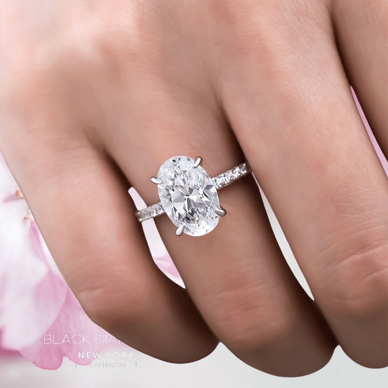 Classic Oval-cut Diamond White Gold Engagement Ring-Black Diamonds New York