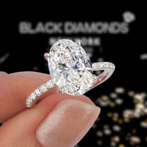 Classic Oval-cut Moissanite Diamond White Gold Engagement Ring-Black Diamonds New York