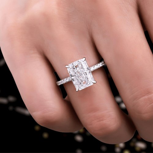Classic Radiant Cut Certified Moissanite Engagement Ring-Black Diamonds New York