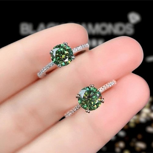 Classic Round Cut Emerald Green Engagement Ring – Black Diamonds